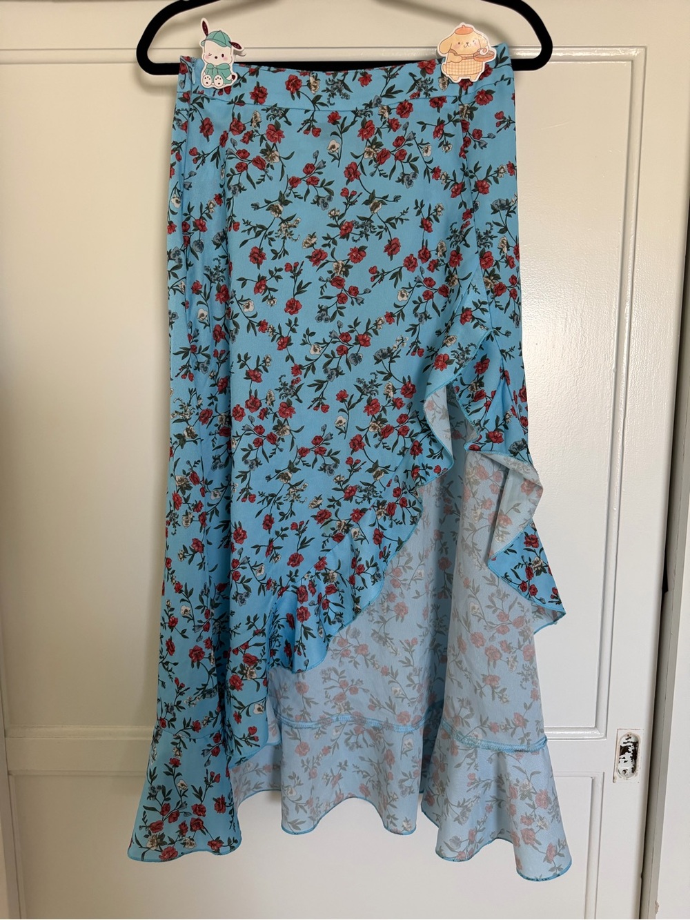 Floral Ruffle High-Low Skirt in Light Blue
